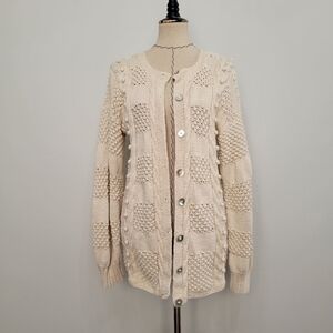 Deirdre McGuire Pima Cotton Bouncle Knit Long cream Cardigan